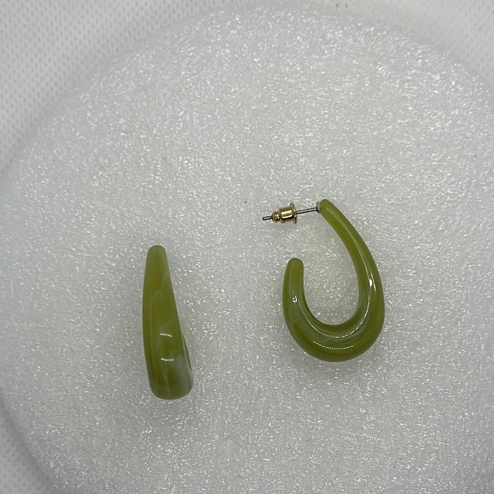 Modern Marbled Olive Green Acrylic Hoop Earrings Lightweight Statement